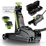 Juskys Wagenheber 2,5 t – Schwarz/Grün, hydraulischer Rangierwagenheber aus Stahl, 85-390mm - mit Transportbox, Auflagen & Zubehör