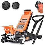 Verda Wagenheber hydraulisch 3T (75-515) mit Fußpedal + 2X Gummi + D-Griff + Handschuhe Rangierwagenheber, Profi, Doppelpumpsystem Doppelkolben, Heber, Ständer, Flache, Werkstatt, Wohnmobil, PKW